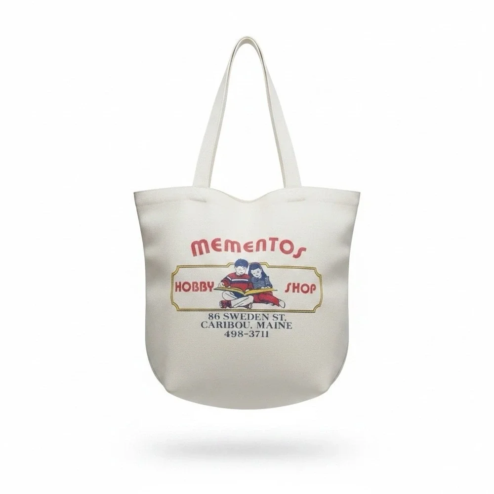 VTG Mementos Hobby Shop Caribou Maine Canvas Tote Bag Advertising Souvenir 80's
